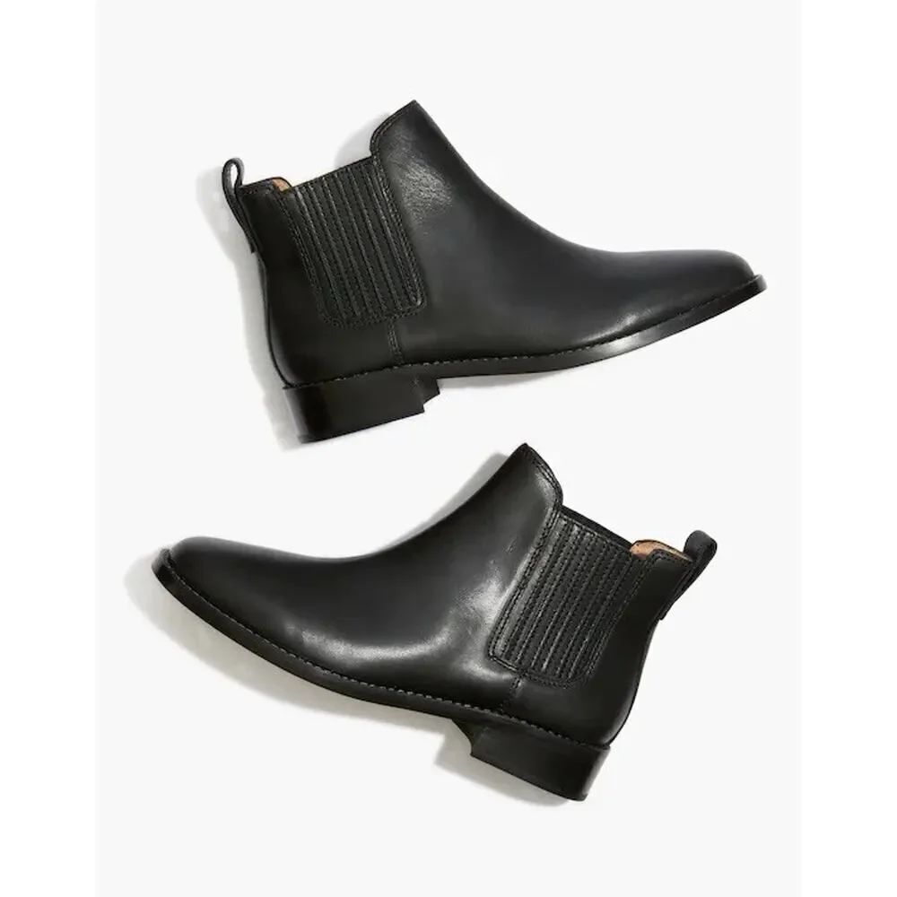 Madewell Ainsley Chelsea Black Leather Ankle Boots Size 9 Low Heel Slip On